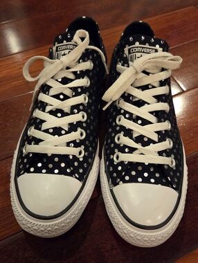 Converse Black & Silver Polka Dot Low Top Sneakers